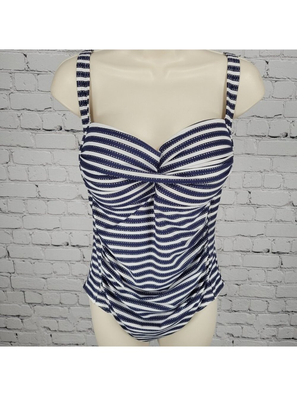 Nip Tuck Blue & White Striped Multi Fit Cup Padded One Piece Swimsuit Size 10